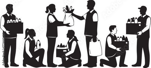 Diverse group of volunteers assisting with charity donations and deliveries on international volunteer day