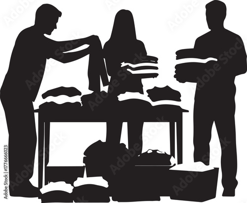 Diverse volunteers sorting donated clothes for charity international volunteer day concept