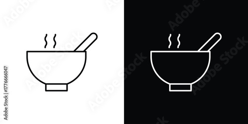 Bowl of soup icon pixel perfect. Outline symbol. Simple linear drawing.