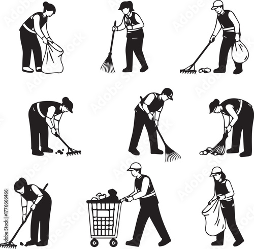 International volunteer day diverse people cleaning up litter with bags and brooms