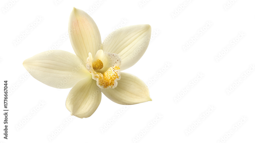 Obraz premium Stock photo of vanilla flower blossom bloom isolated on black background floral botanical plant