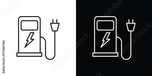 Charging station icon pixel perfect. Outline symbol. Simple linear drawing.