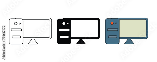 desktop computer icon set. Computer System icon multiple style collection. office technology, and digital workstations.