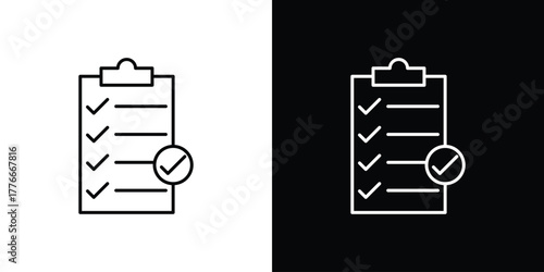 Clipboard check icon pixel perfect. Outline symbol. Simple linear drawing.