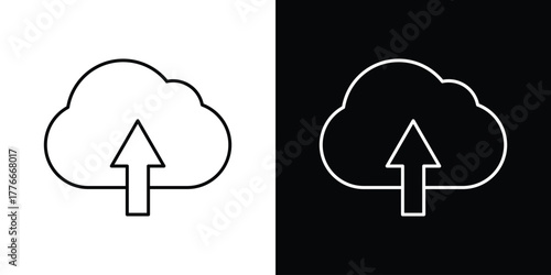 Cloud upload icon pixel perfect. Outline symbol. Simple linear drawing.