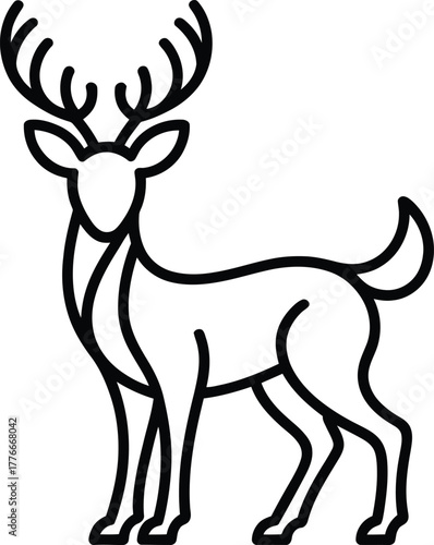 Simple black and white outline drawing of a standing deer