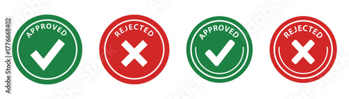 Approved and rejected icons in green and red, symbolizing acceptance and denial, suitable for feedback and validation on transparent background