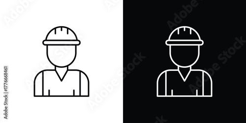 Construction worker icon pixel perfect. Outline symbol. Simple linear drawing.