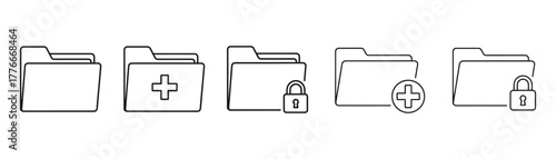 Collection of folder icons representing various states such as new, locked, and regular, ideal for illustrating file management on transparent background