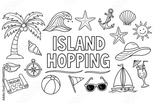 Island hopping adventure: tropical symbols and nautical elements illustration