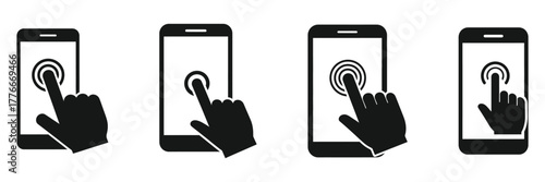 Smartphone touch icons, symbolizing mobile interaction, app usage, and digital technology connectivity on transparent background