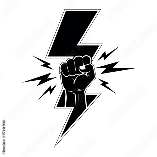 Dynamic power fist with electric lightning bolt icon