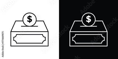 Donation box icon pixel perfect. Outline symbol. Simple linear drawing.