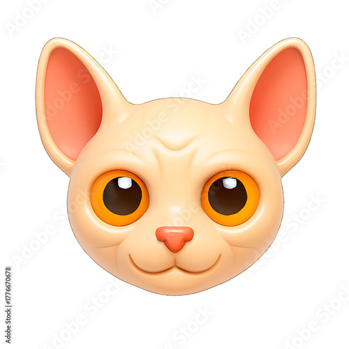 Hairless Sphynx Cat 3D Plastic Icon on Transparent Background - Unique Wrinkled Breed for Modern Pet Designs