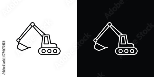 Excavator icon pixel perfect. Outline symbol. Simple linear drawing.