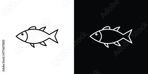 Fish icon pixel perfect. Outline symbol. Simple linear drawing.