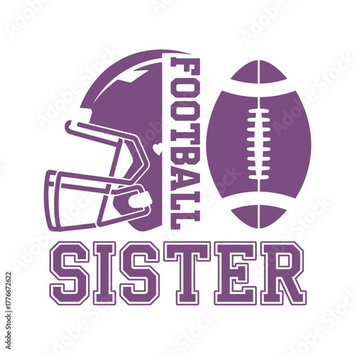 Purple football sister design with helmet and ball