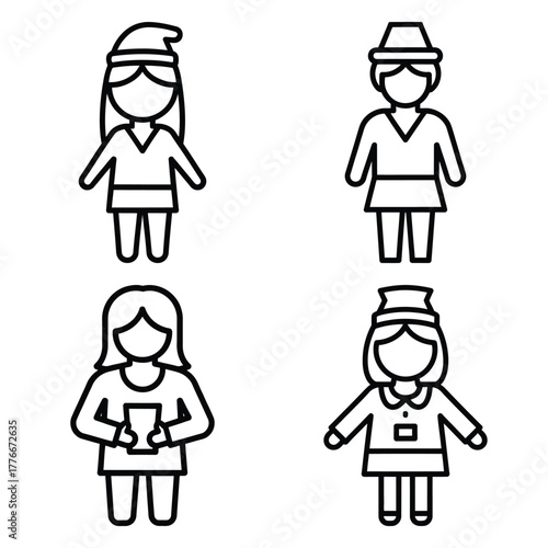 carol singer outline icon set, black color and white background