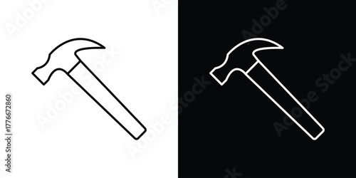 Hammer icon pixel perfect. Outline symbol. Simple linear drawing.