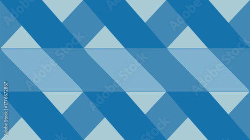 An abstract geometric pattern of blue triangles and rectangles forming a seamless background design