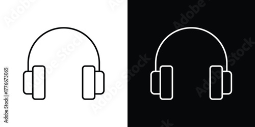 Headphone icon pixel perfect. Outline symbol. Simple linear drawing.