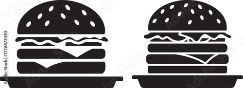 Two delicious burger silhouettes on plates