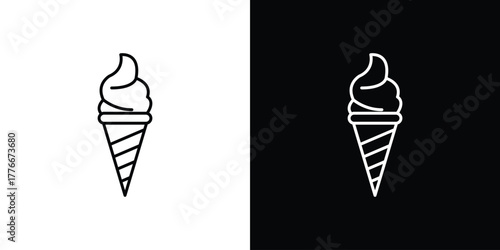 Ice cream cone icon pixel perfect. Outline symbol. Simple linear drawing.