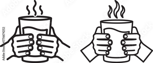 Hands holding steaming glass silhouette