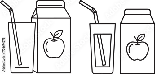 Two apple juice boxes and glasses silhouette