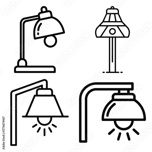 north pole lamp icon set, black color and white background
