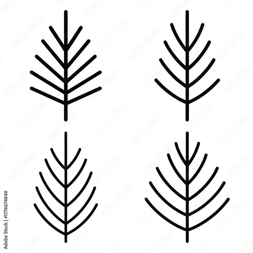 Fototapeta premium pine leaf outline icon set, black color and white background