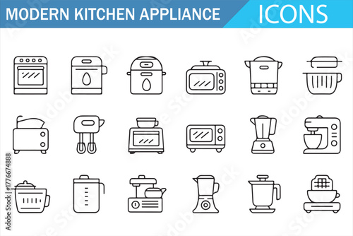 Minimal Line Art Cooking Equipment Icons