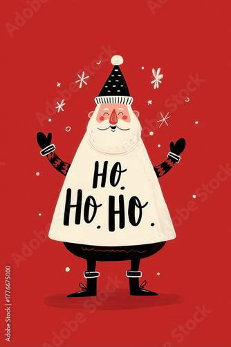 Cute hand-drawn Santa Claus saying Ho Ho Ho — retro Christmas artwork for greeting cards and posters, holiday cards, apparel, packaging, or social media posts, digital content, editorial use.