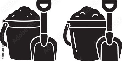 Two sand buckets and shovels silhouette