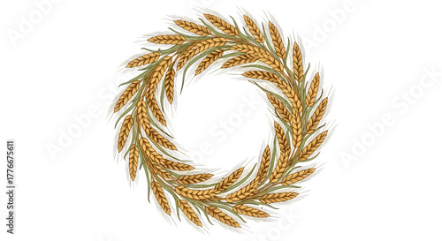 Wheat Wreath: An eye-level shot captures a meticulously arranged wreath made of golden wheat, symbolizing abundance and nature's bounty.