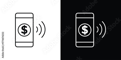 Mobile banking icon pixel perfect. Outline symbol. Simple linear drawing.