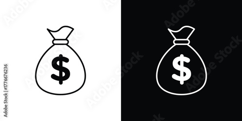 Money bag icon pixel perfect. Outline symbol. Simple linear drawing.