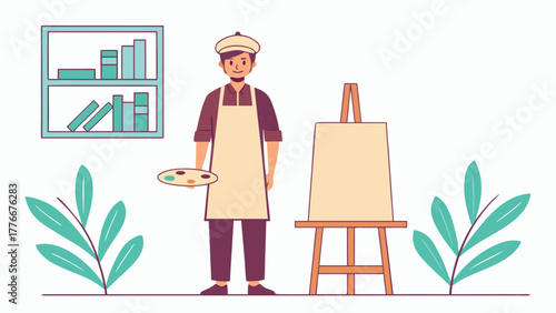 Artist at Easel Holding Palette Creative Occupation Studio Workplace
