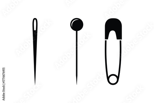 Sewing tools needle pin and safety pin icons