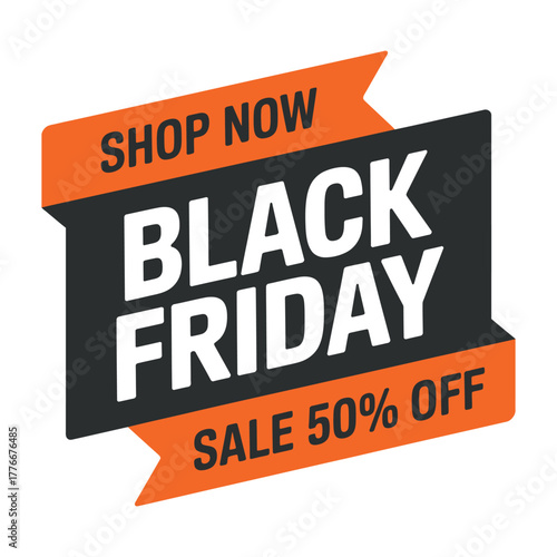 Black Friday Sale Promotion with Bold Typography and Vibrant Orange Accents Ideal for Advertising Campaigns Featuring Generous Discounts and Limited Time Offers to Drive Sales for Retail Businesses