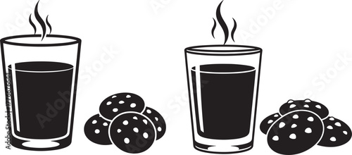 Two glasses of dark juice with berries silhouette