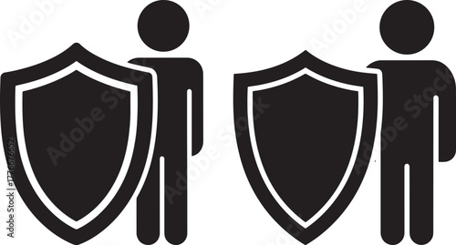Two figures with shields protection silhouette