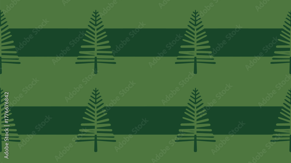 Obraz premium Repeating pattern of stylized evergreen trees with horizontal stripes in shades of green color palette