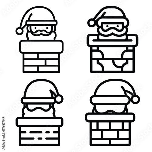 santa chimney outline icon set, black color and white background