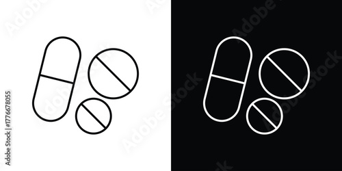 Pills icon pixel perfect. Outline symbol. Simple linear drawing.