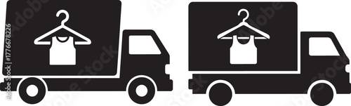 Two delivery trucks with clothes silhouette