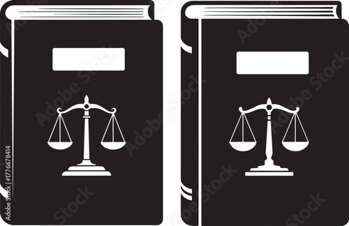 Two law books with scales of justice silhouette