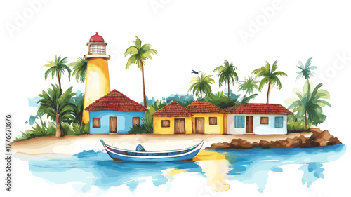 San Andres Island. San Andres Island hand drawn watercolor illustration