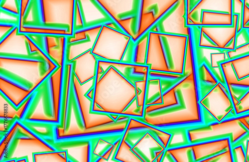 Gradient Orange, green and blue chaotic geometric square frame pattern