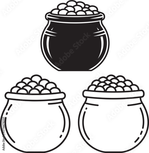 Three pots of gold coins silhouette